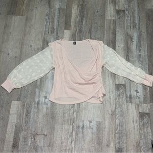 SHEIN Prive Plus Swiss Dot Lantern Sleeve Ruched Side Top